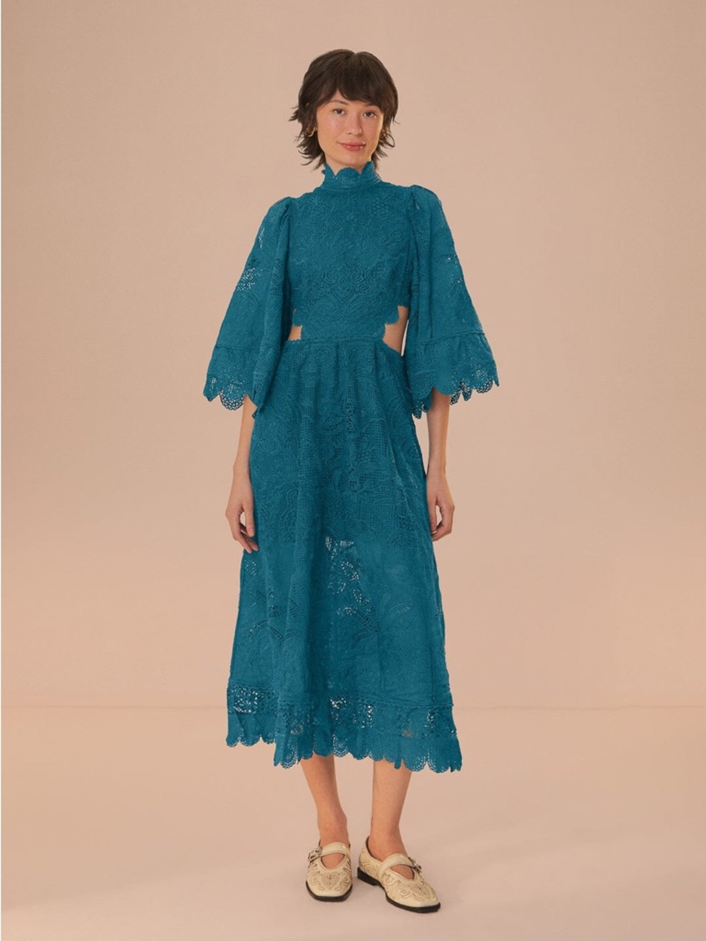 Farm Rio - Green Guipire Cut-Out Midi Dress